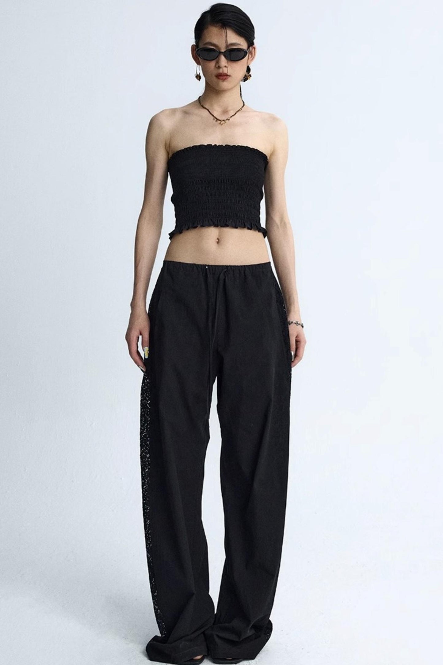 White Elasticated Waist Wide-Leg Trousers