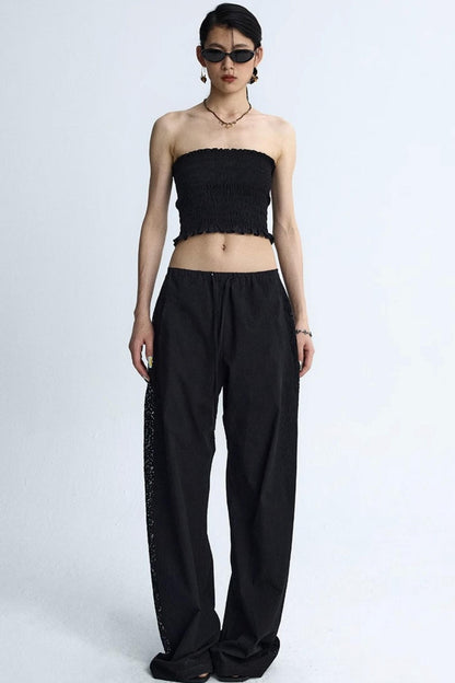 White Elasticated Waist Wide-Leg Trousers