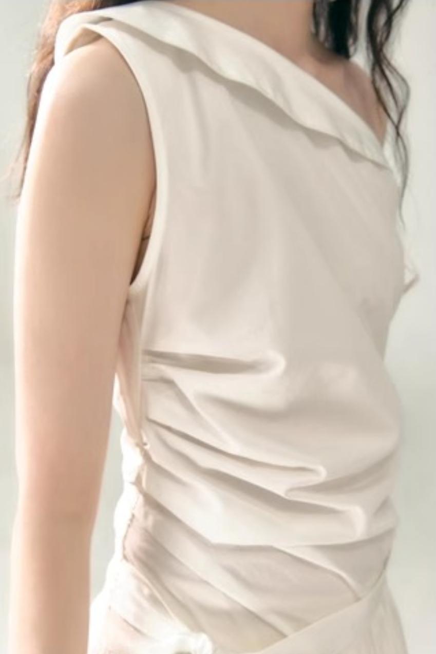 Slant Shoulder Tencel Cotton Dress