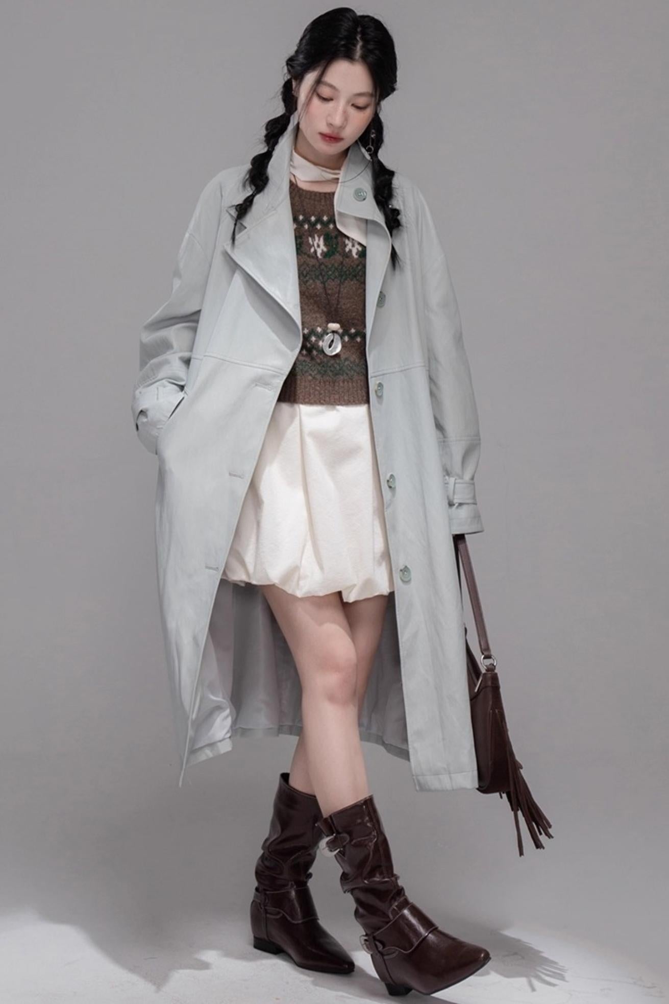 Two Collared Leather Trench Coat