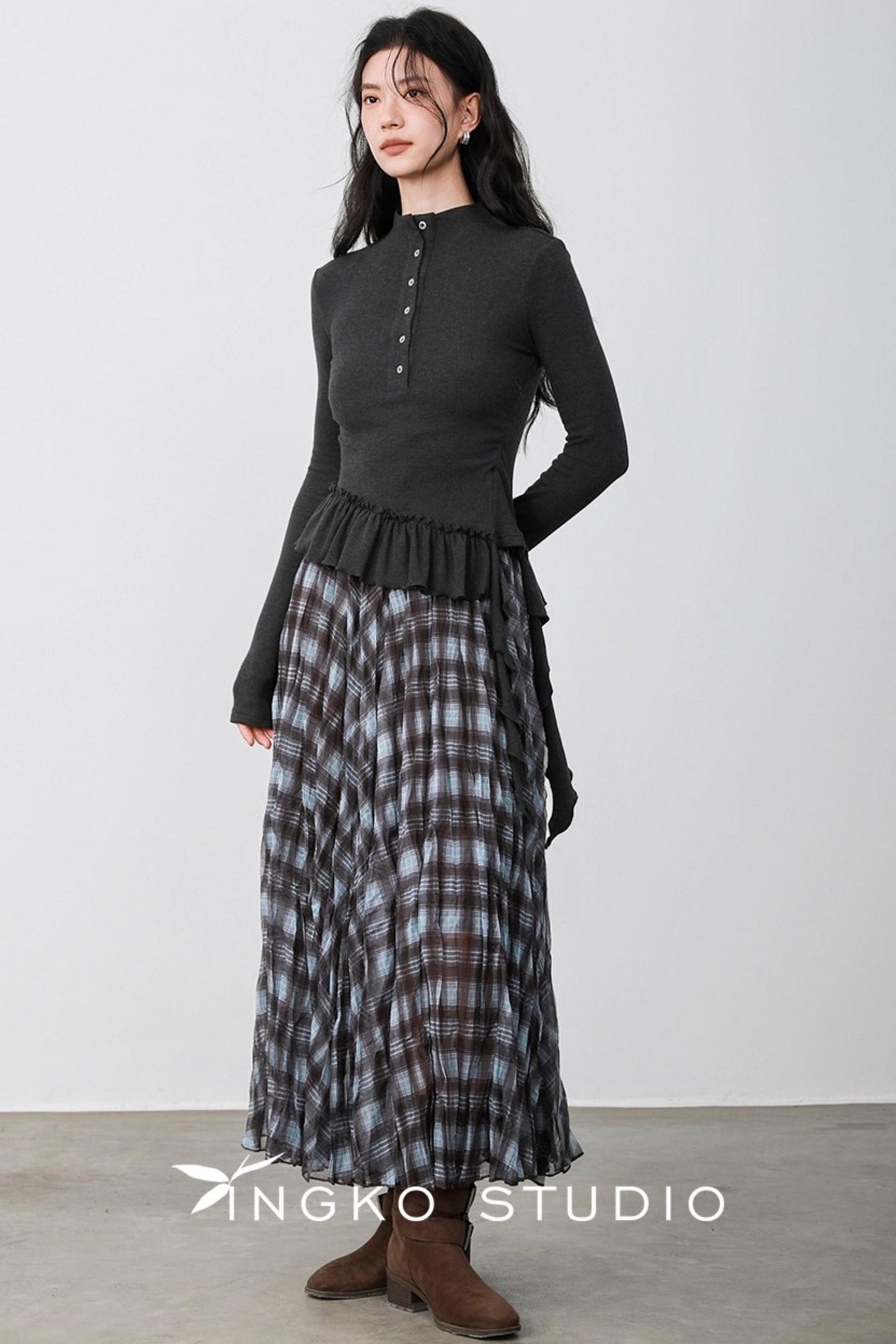 Blue Plaid Gauze Skirt