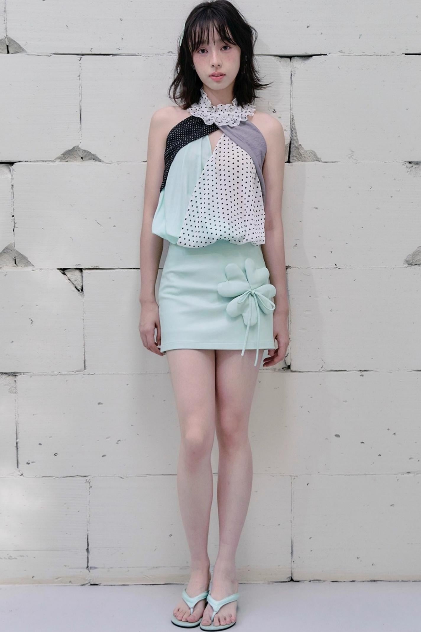 Clover Bow Tie Leather Skirt