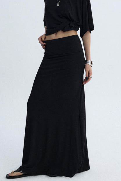 Black Draped Maxi Skirt