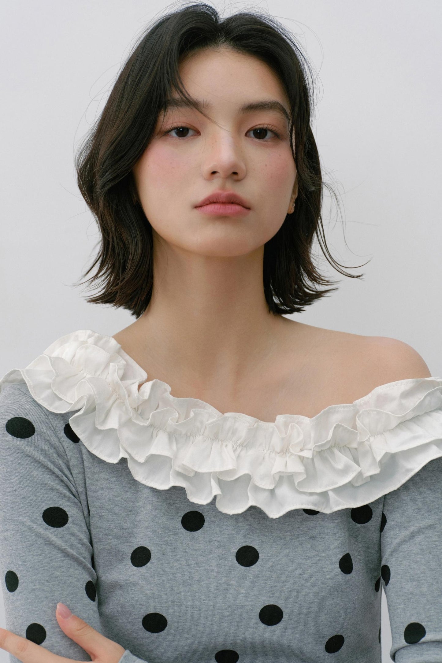Slanted Polka Dot Long-Sleeved T-Shirt