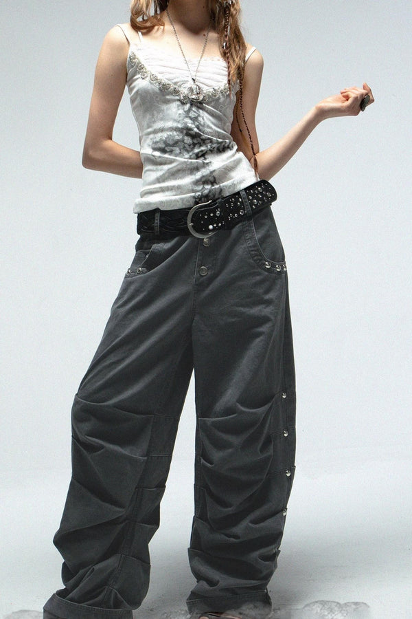 Distressed Pleated Cotton Trousers