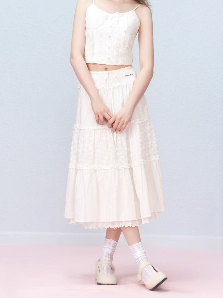 Lace Splicing Mesh Long Skirt