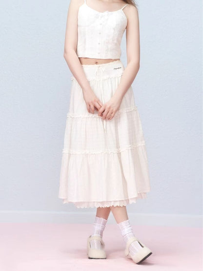 Lace Splicing Mesh Long Skirt