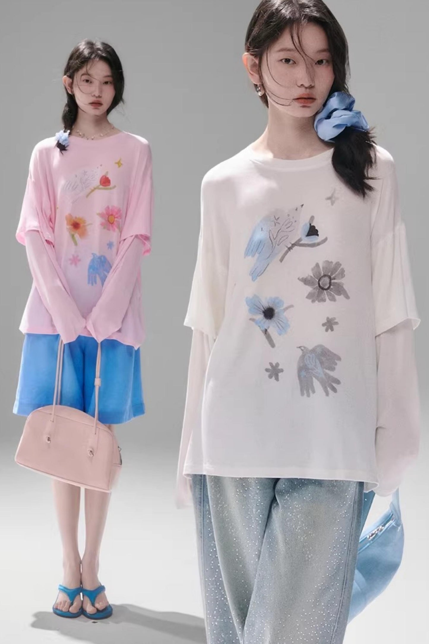 Bird and Floral Tencel Blouse