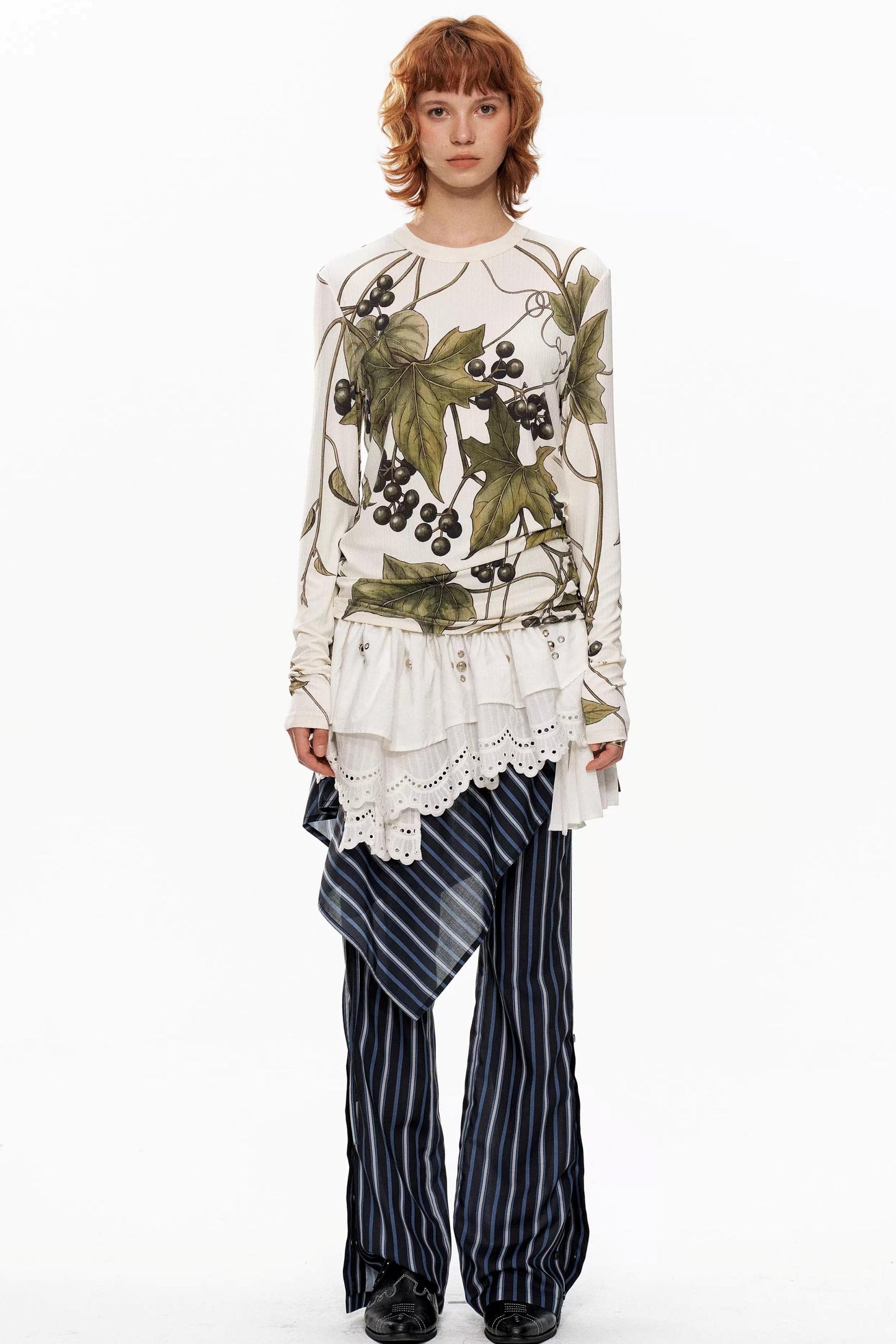 Grape Print Round Neck Sweater