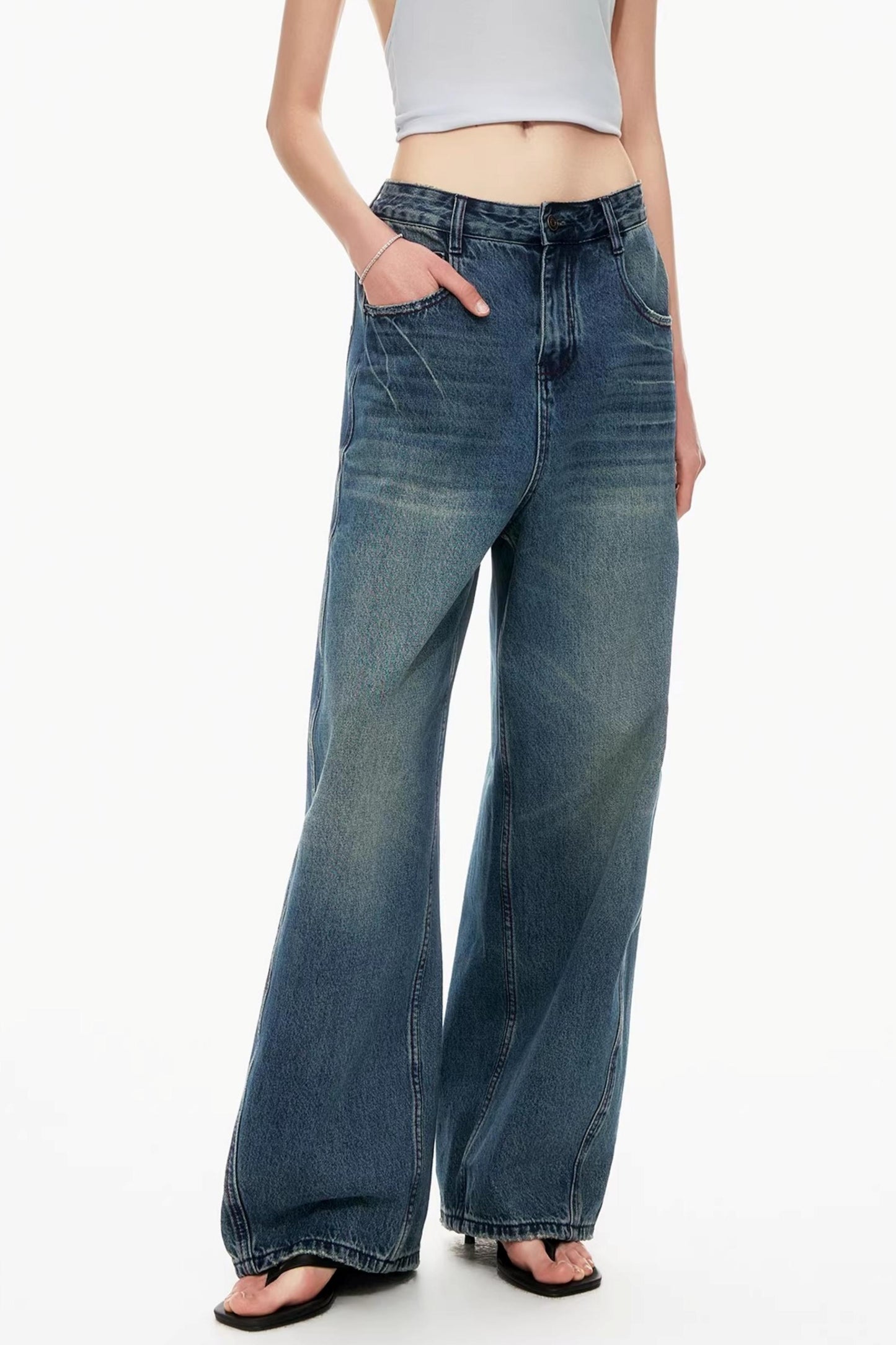 Dunkelblaue Vintage-Hose mit Farbverlauf