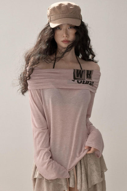 Sweet Off-Shoulder Printed Blouse