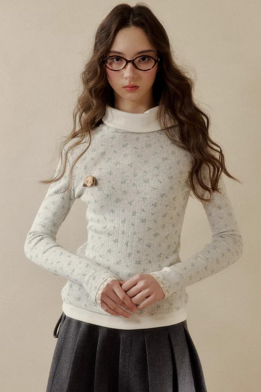 Floral Knit Long-Sleeve Top