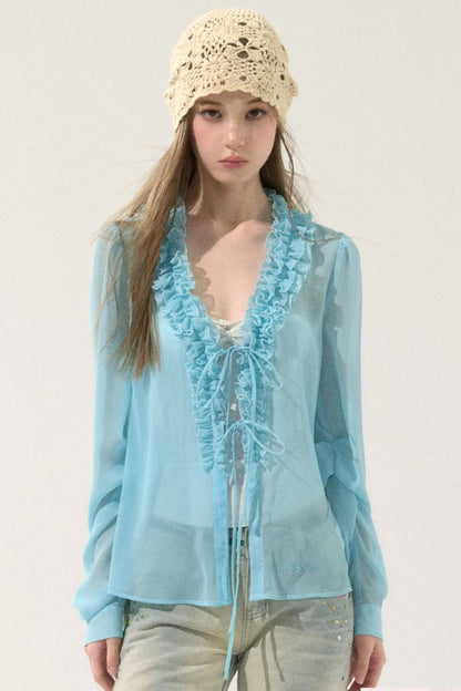 Chiffon Lace-Up Cardigan Shirt