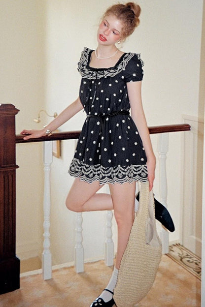 Nursery Blue Embroidered Puff Sleeve Dress