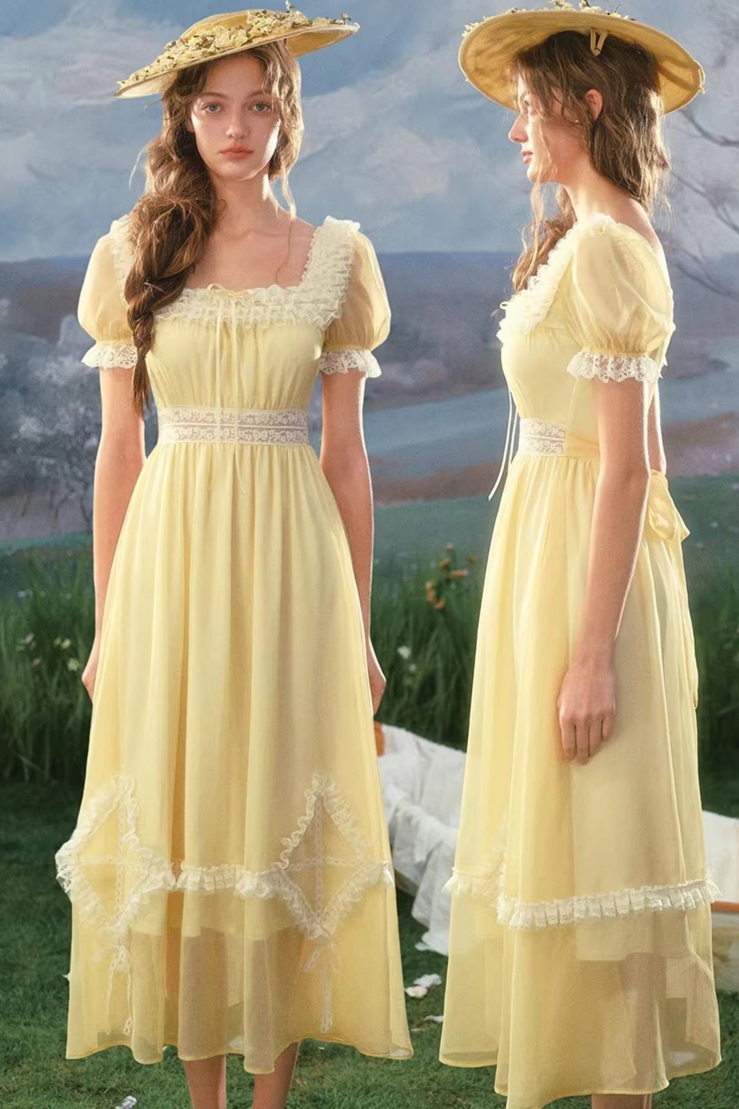 Lace Yellow Retro Dress