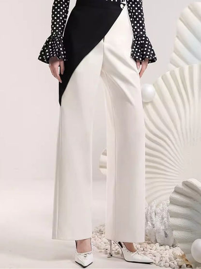 Polka Dot Top Irregular Color Blocking Wide Leg Pants Set