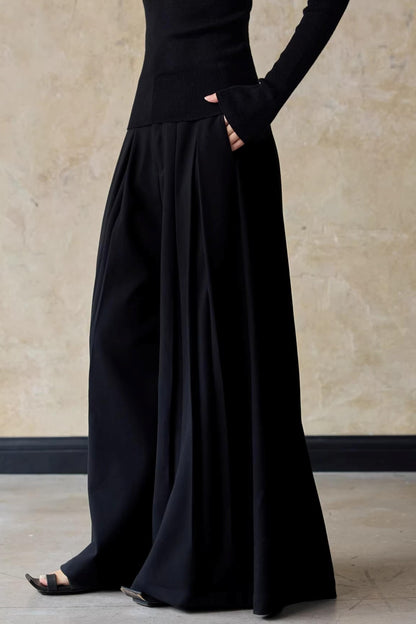 Autumn Black Wide-Leg Pants