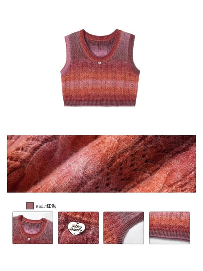 Gradient round neck knit sweater