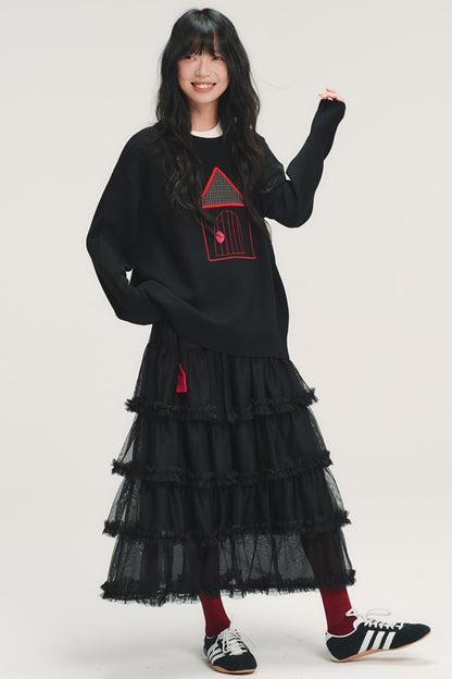 Color-Blocked Plaid Knit Top