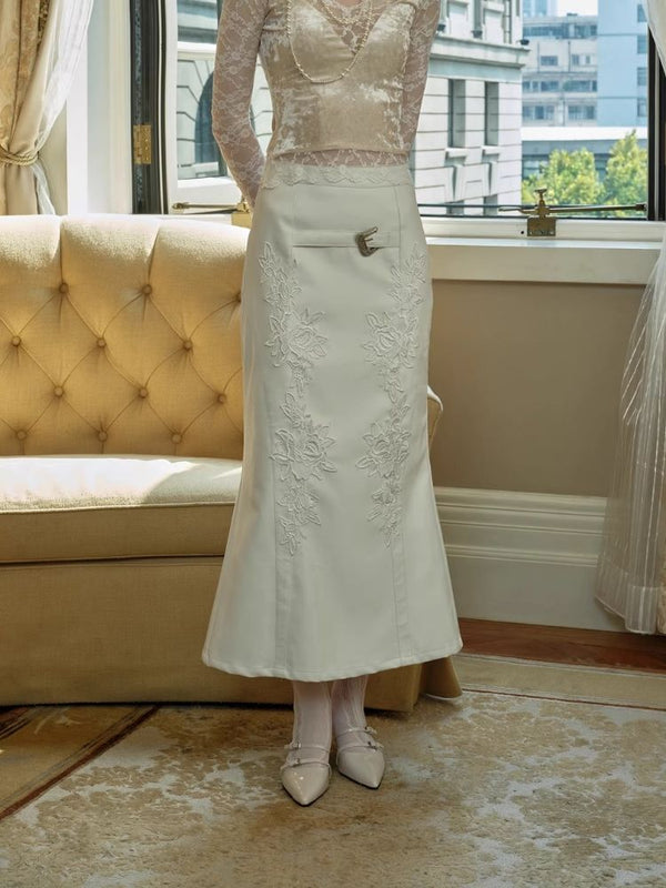 Vintage Button Fishtail Leather Skirt