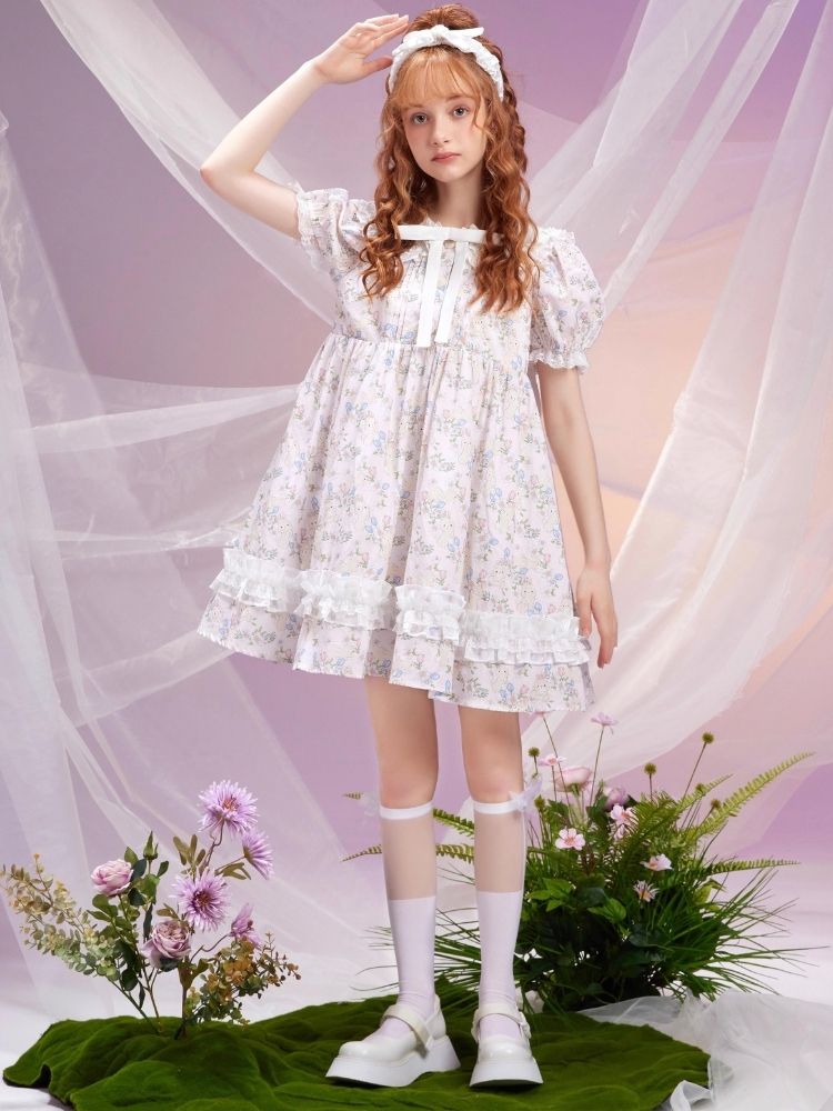 Bunny floral back bow cute doll dress