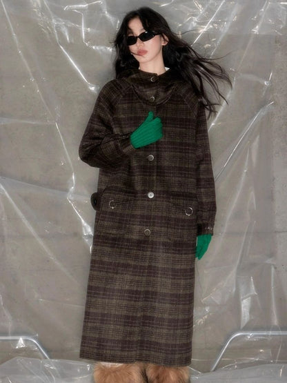 Plaid Hooded Reversible Tweed Coat