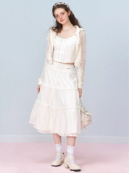 Lace Splicing Mesh Long Skirt