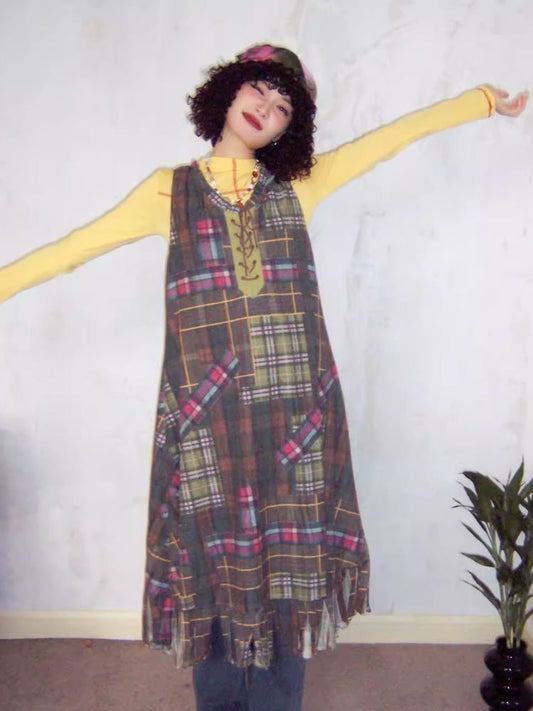 Retro tassel plaid dress