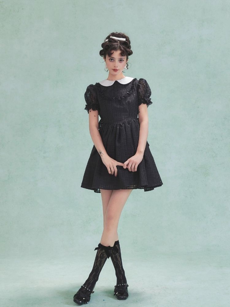 Bubble Sleeve Back Cake Hem Doll Dress