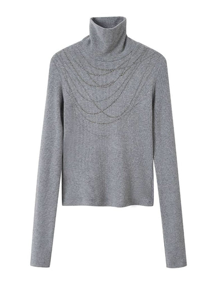 Stacked masonry necklace turtleneck bottoming shirt