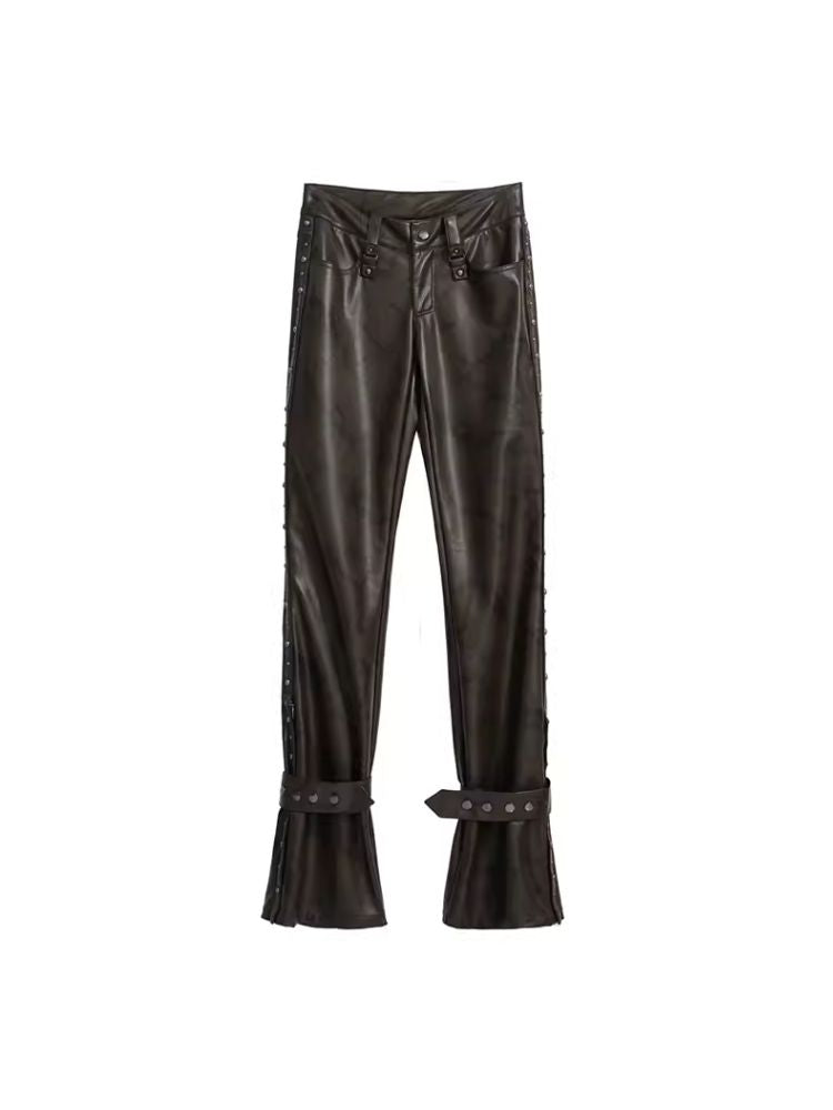 Lean rivets zipper wide-leg pants