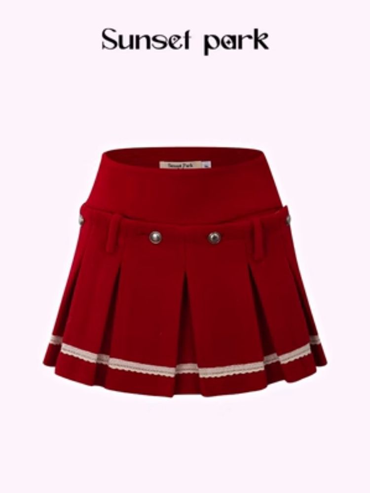 Versatile two-wear design Tweed pleated skirt shorts