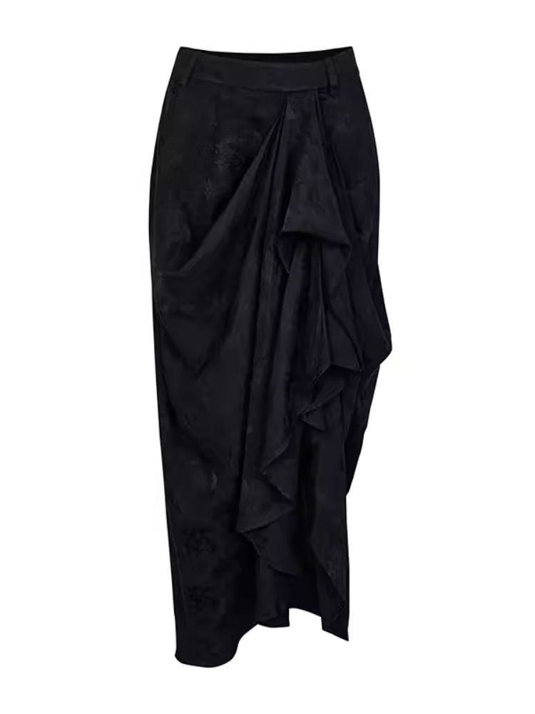 Dark jacquard ruched half-body skirt