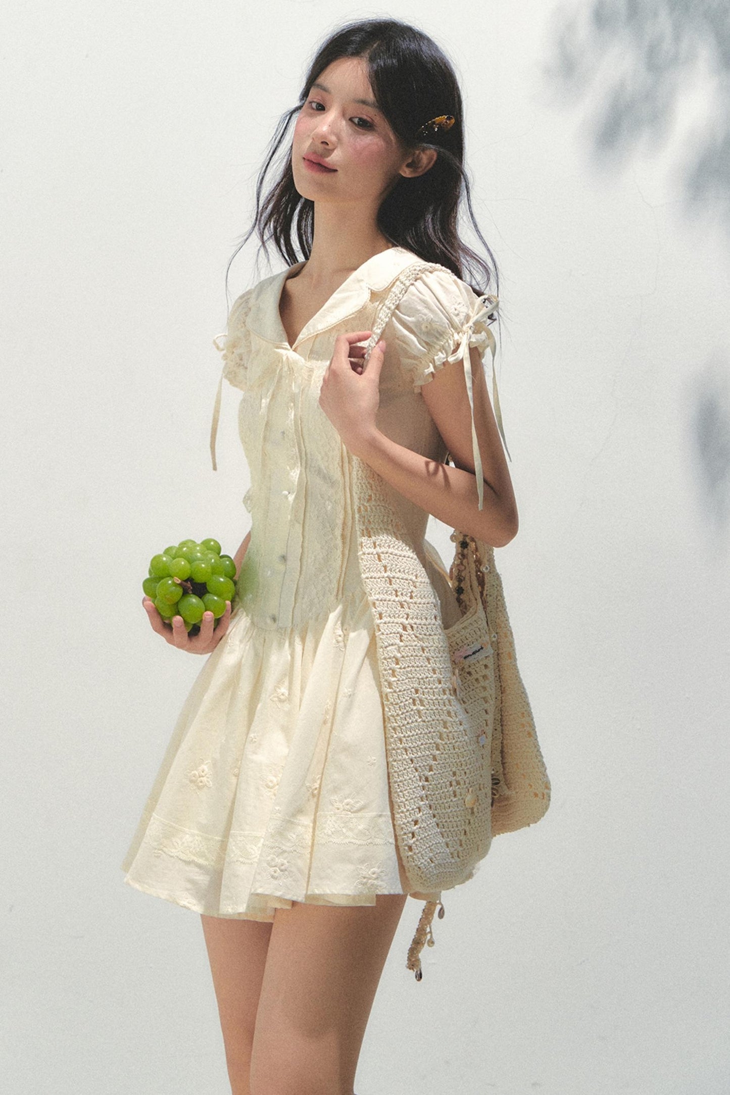 Holiday Embroidered Bubble Sleeve Dress