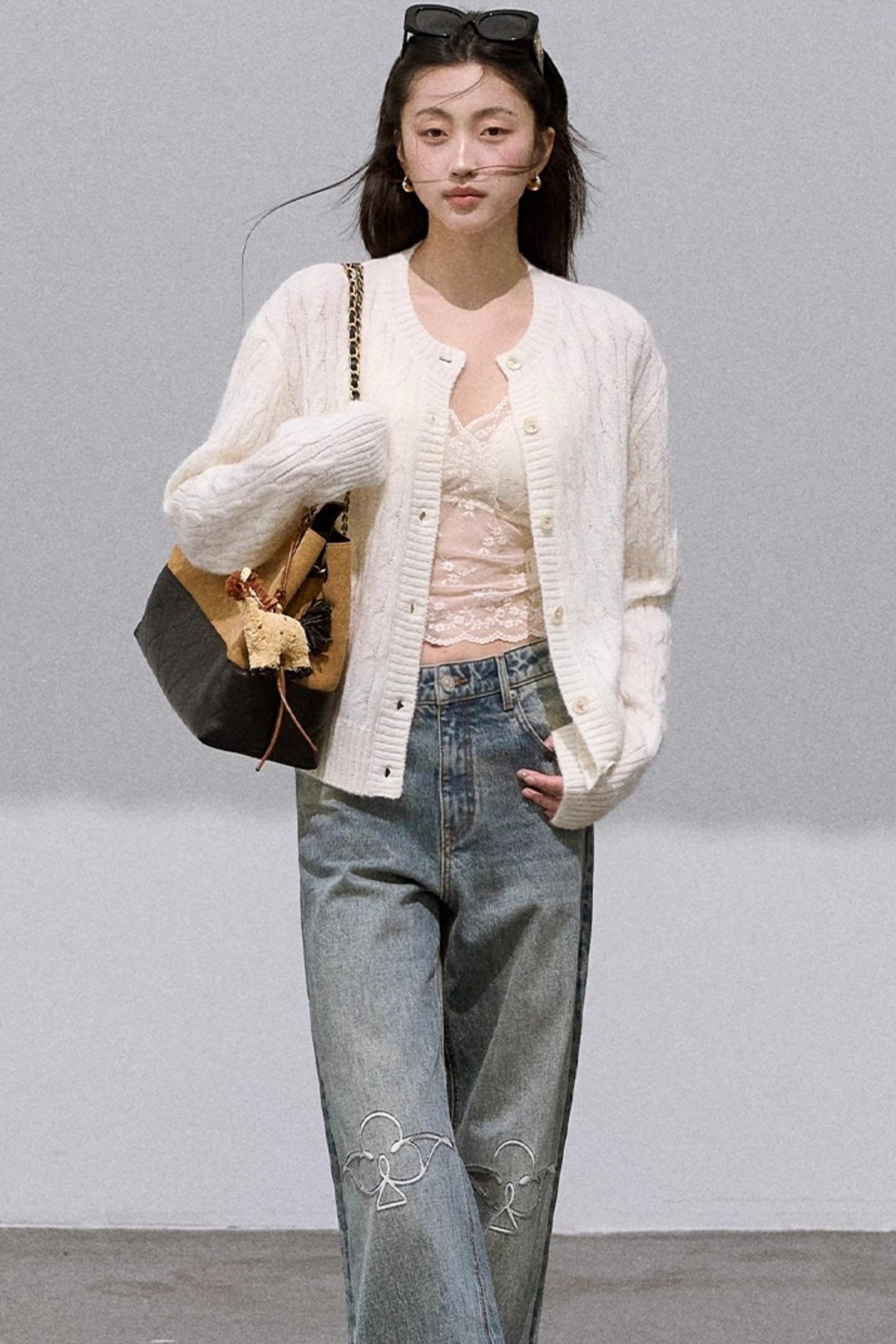 Gentle White Mohair Knit Cardigan