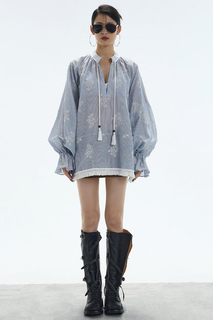 Tassel Stripe Embroidery Top