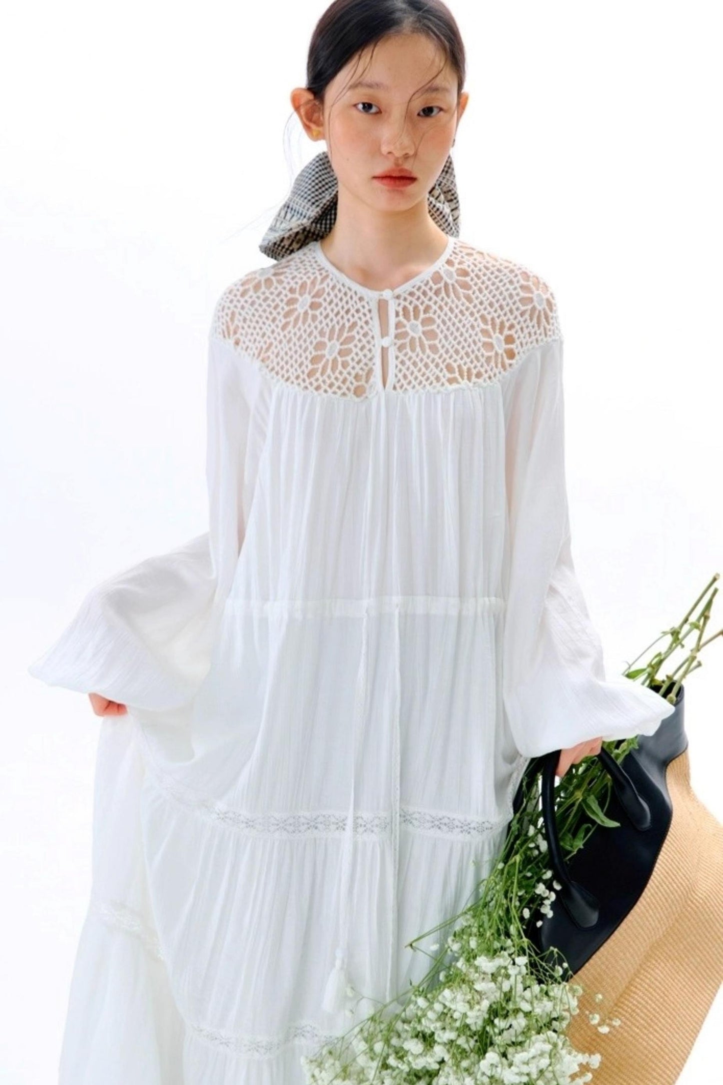 Dream Catcher Lace Panel Long-Sleeved Dress