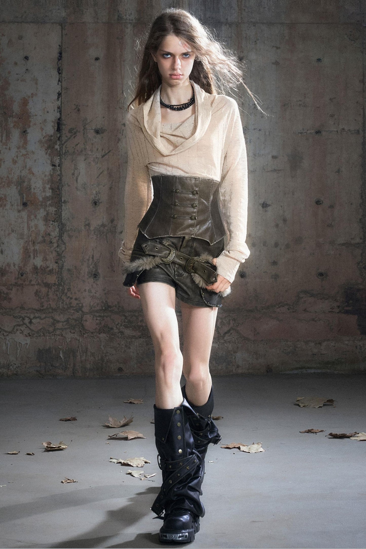 Vintage Leather Knitted Slim Top