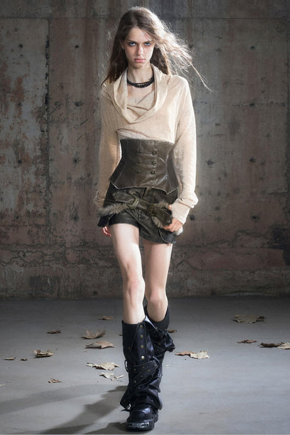 Vintage Leather Knitted Slim Top