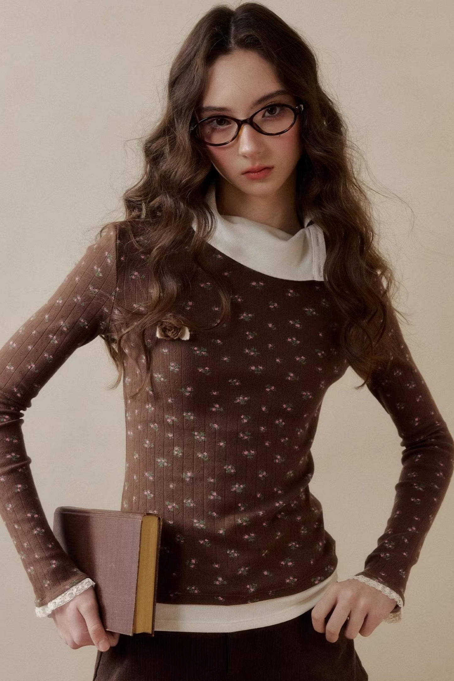 Floral Knit Long-Sleeve Top