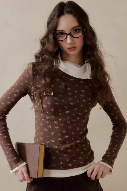 Floral Knit Long-Sleeve Top