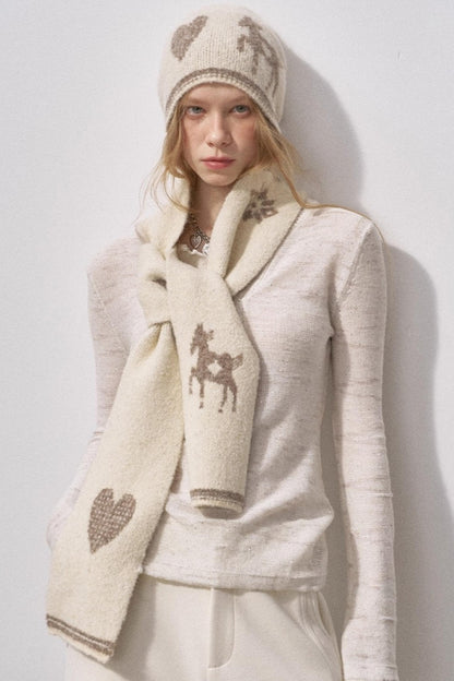 Love Pony Knitted Plush Warm Hat Scarf Set-Up