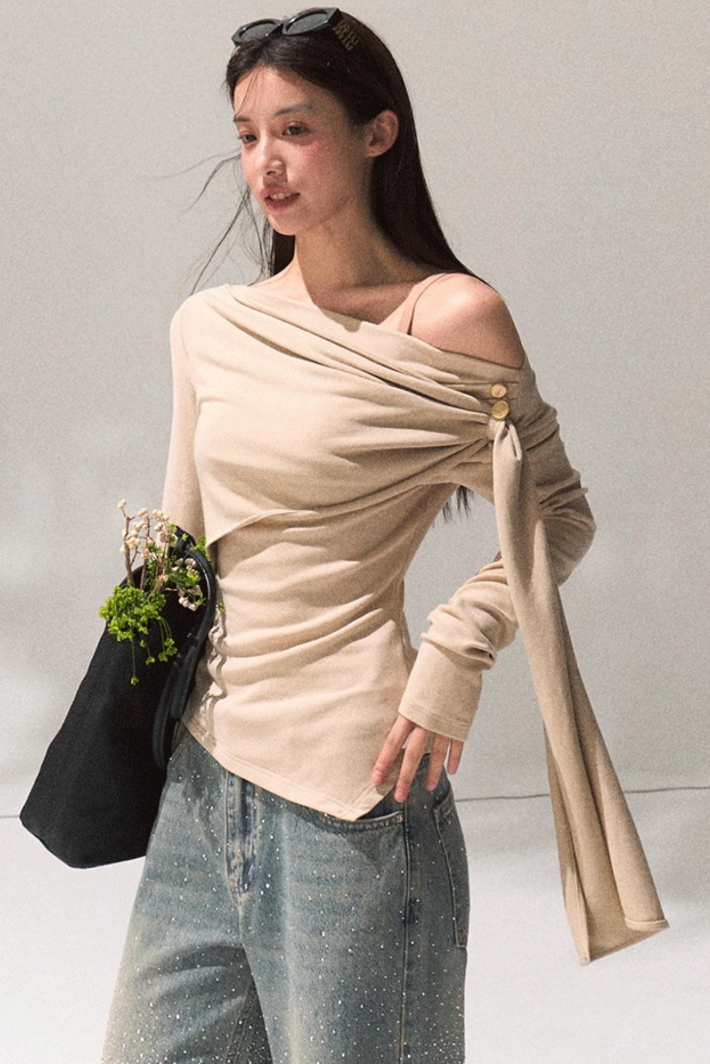 Ancient Shrine Collar Long Sleeve Knit Base Shirt