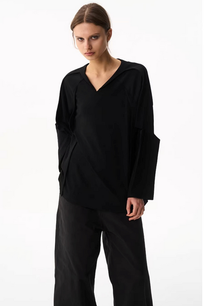 V-Neck Contrasting Long-Sleeved Top