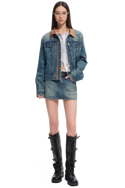 Modern Retro Twill Patchwork Hip Skirt