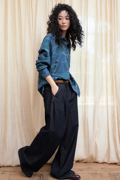 Lazy Breeze Wide-leg Denim Trousers