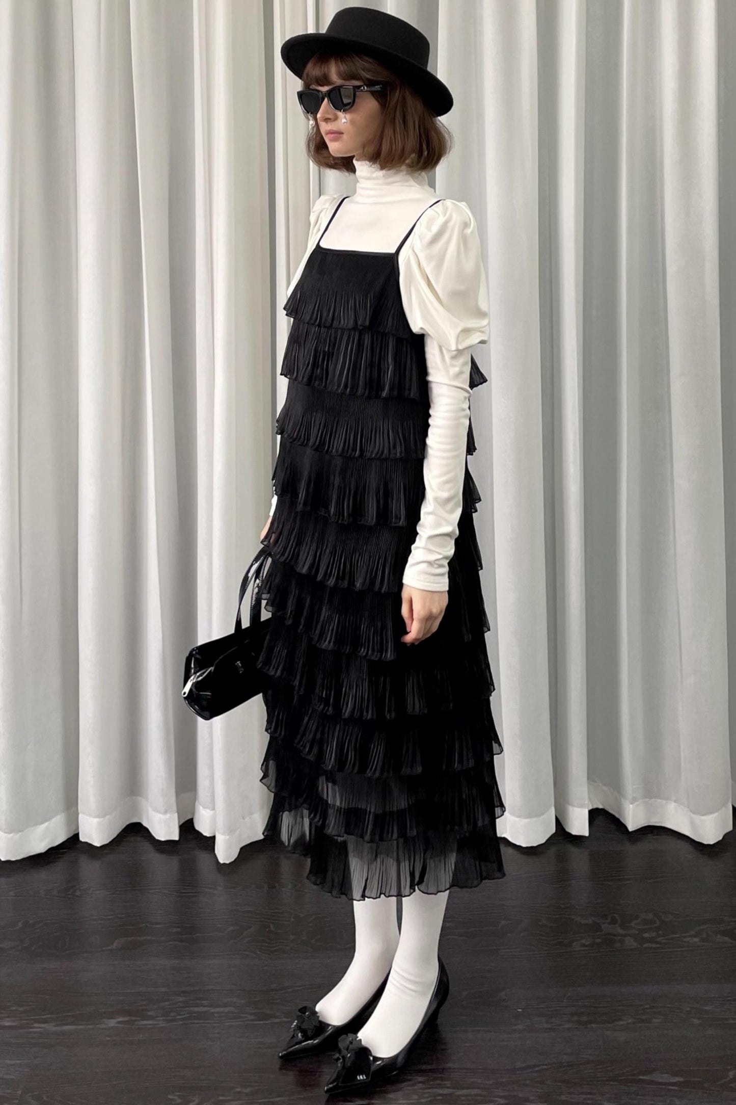 Black Pleated Slip Dress