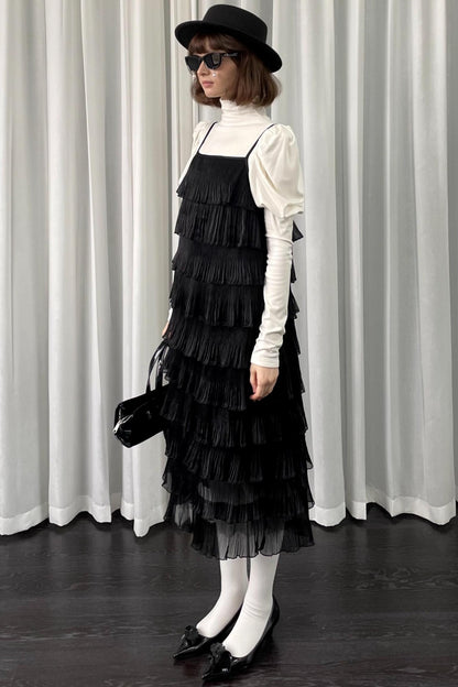 Black Pleated Slip Dress