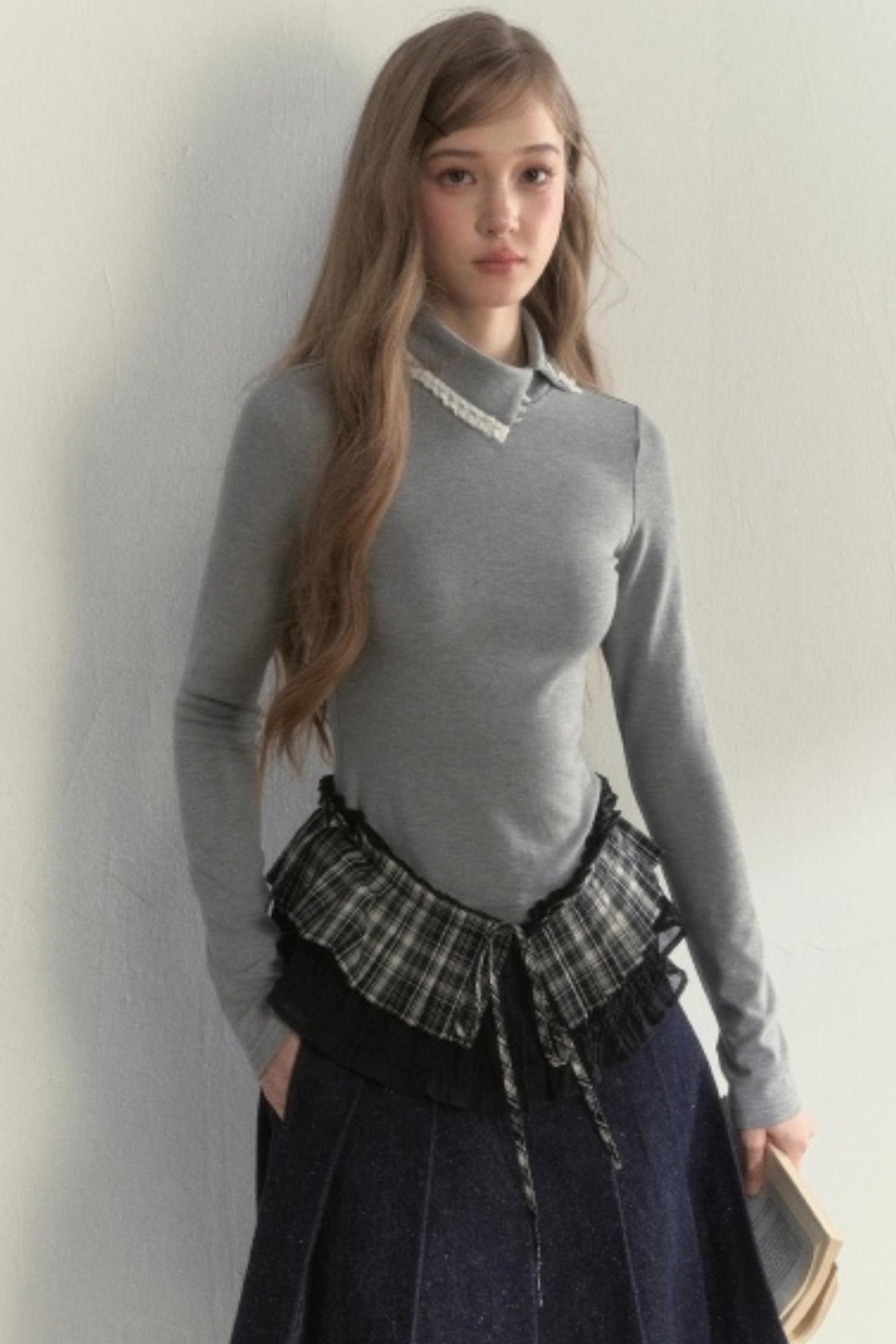 Layered Pleated Base Long Sleeve Top