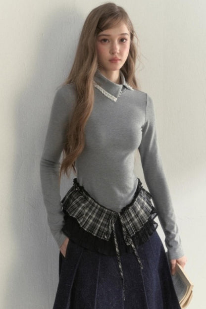 Layered Pleated Base Long Sleeve Top